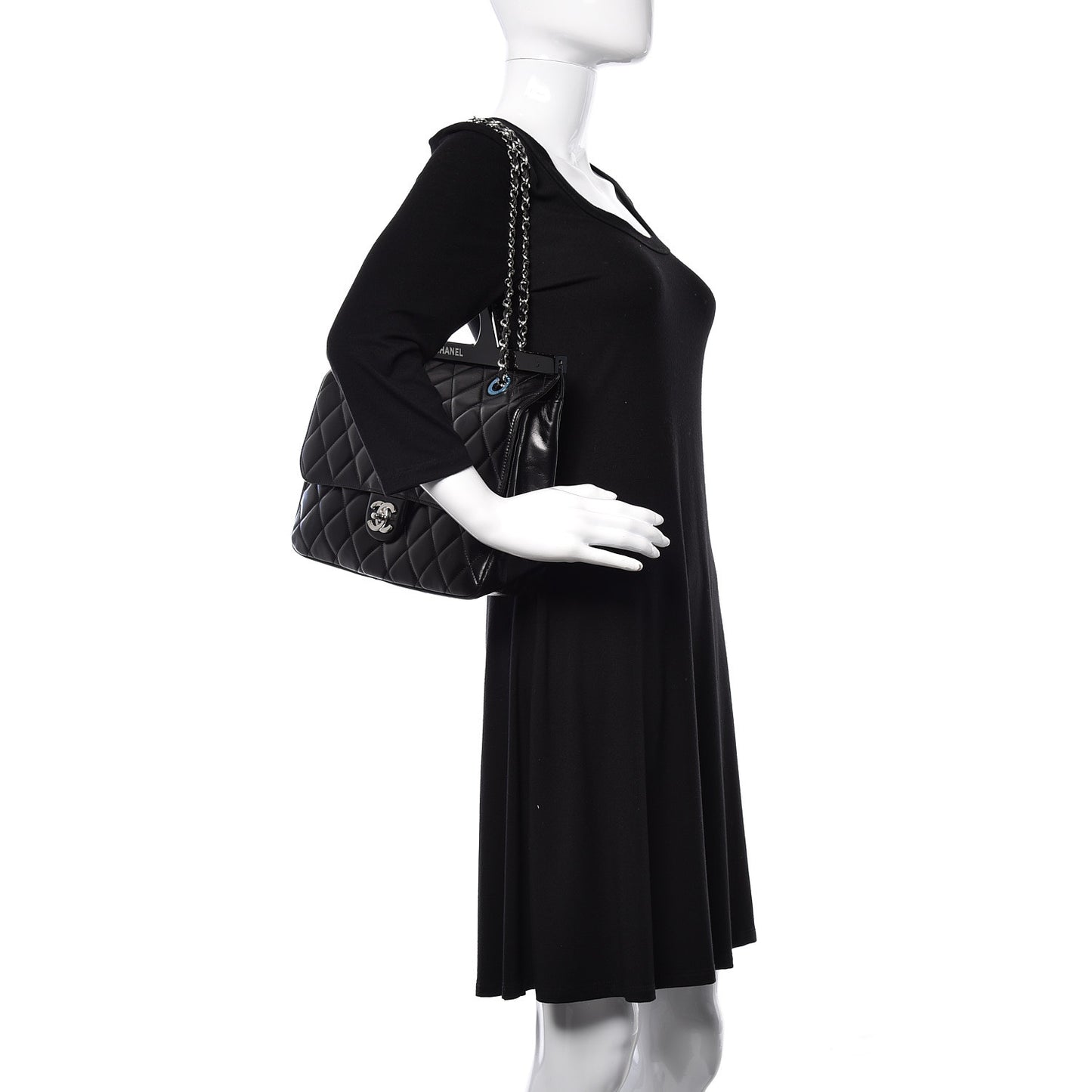 Glazed Calfskin Quilted Small CC Delivery Tote Black