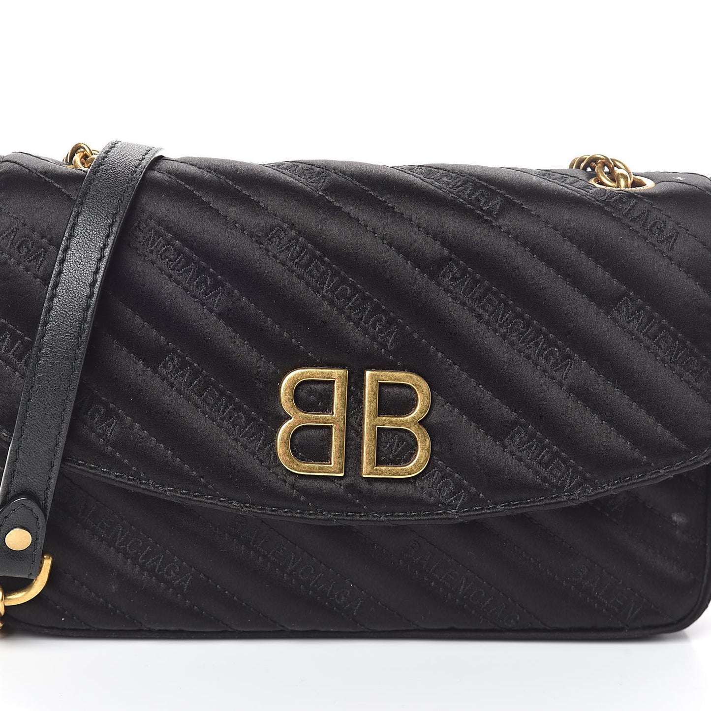 Satin Jacquard Logo Matelasse BB Chain Wallet Black