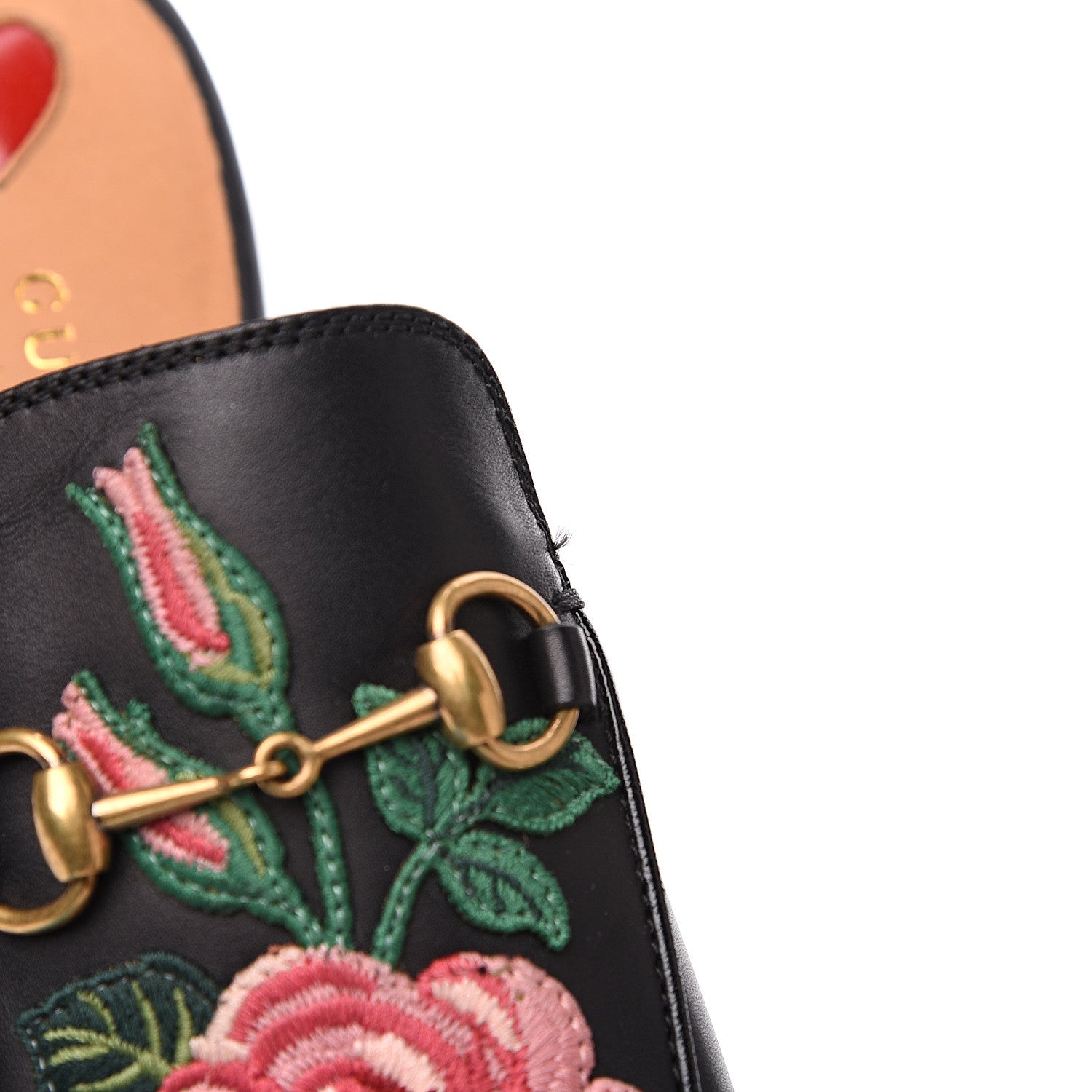Gucci Calfskin Flower Embroidered Womens Princetown Slippers 38 Black 10 of 11