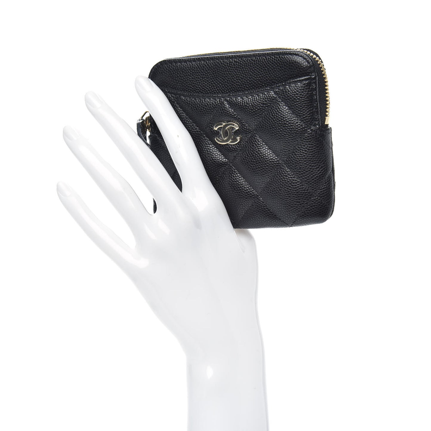 Caviar Quilted Zip Card Holder Wallet Black