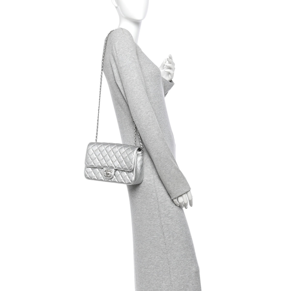 Chanel Metallic Caviar Quilted Medium CC Slide Flap Silver 2 of 12
