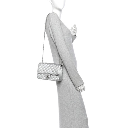 Chanel Metallic Caviar Quilted Medium CC Slide Flap Silver 2 of 12