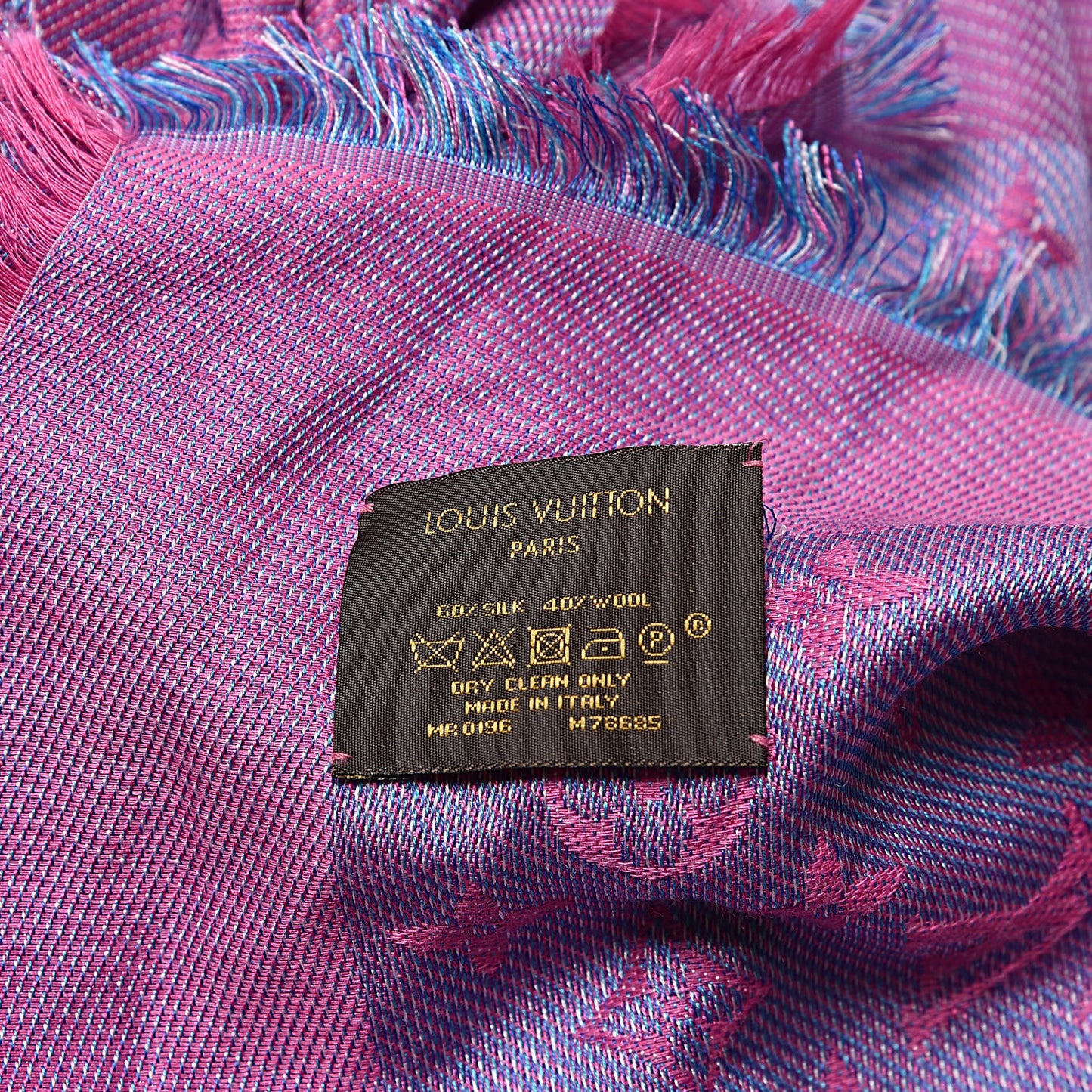 Wool Silk Monogram Rainbow Shawl Rose Corail