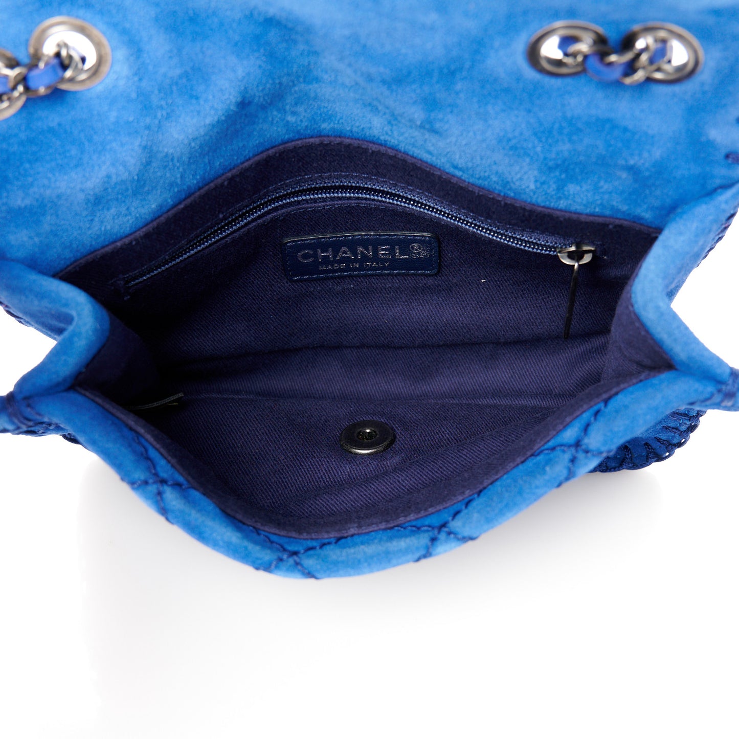 Suede Quilted Whipstitch Mini Flap Blue