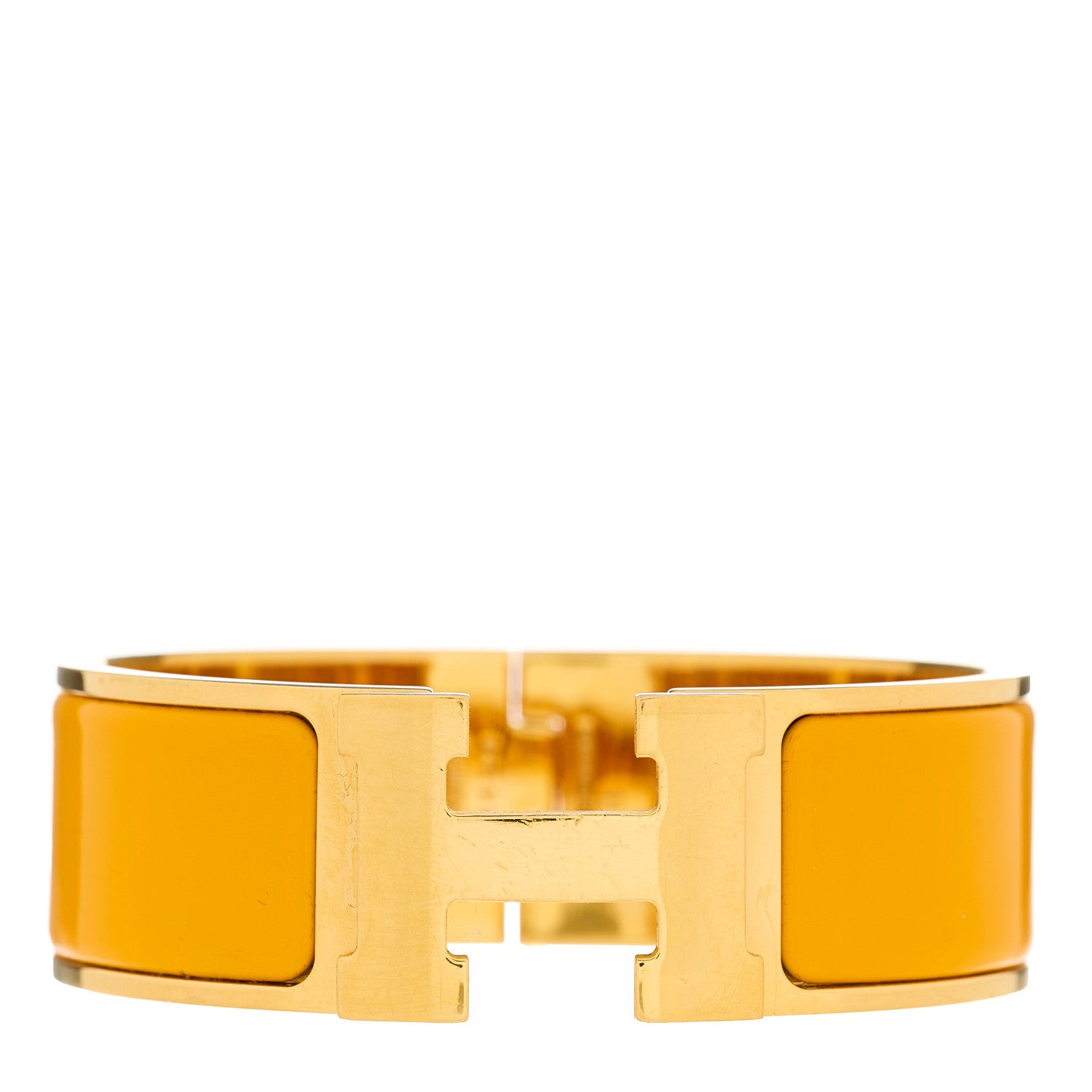 Hermes Enamel Wide Clic Clac H Bracelet PM Jaune Madras 1 of 5