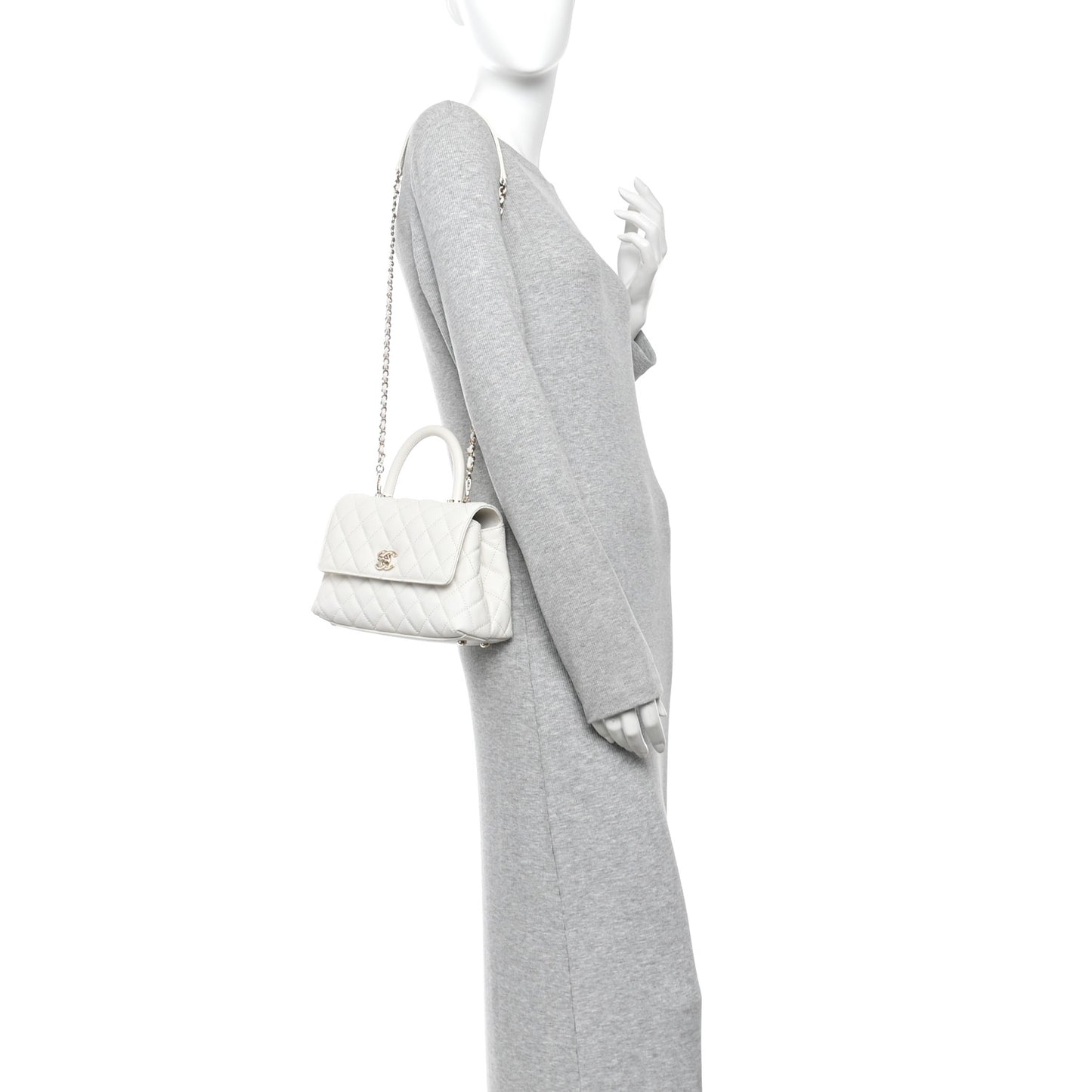 Caviar Quilted Mini Coco Handle Flap White