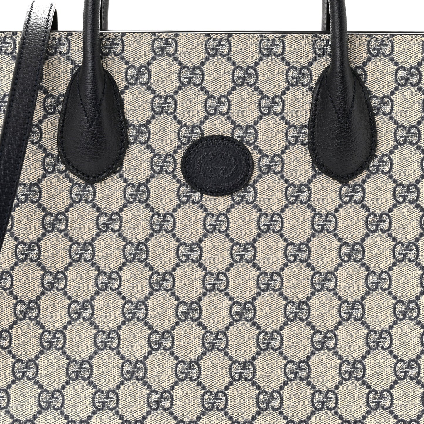 GG Supreme Monogram Textured Dollar Calfskin Small Retro Interlocking G Tote Bag Beige Blue