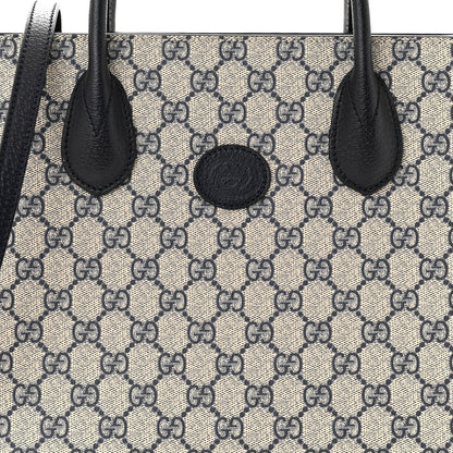 Gucci GG Supreme Monogram Textured Dollar Calfskin Small Retro Interlocking G Tote Bag Beige Blue 8 of 10