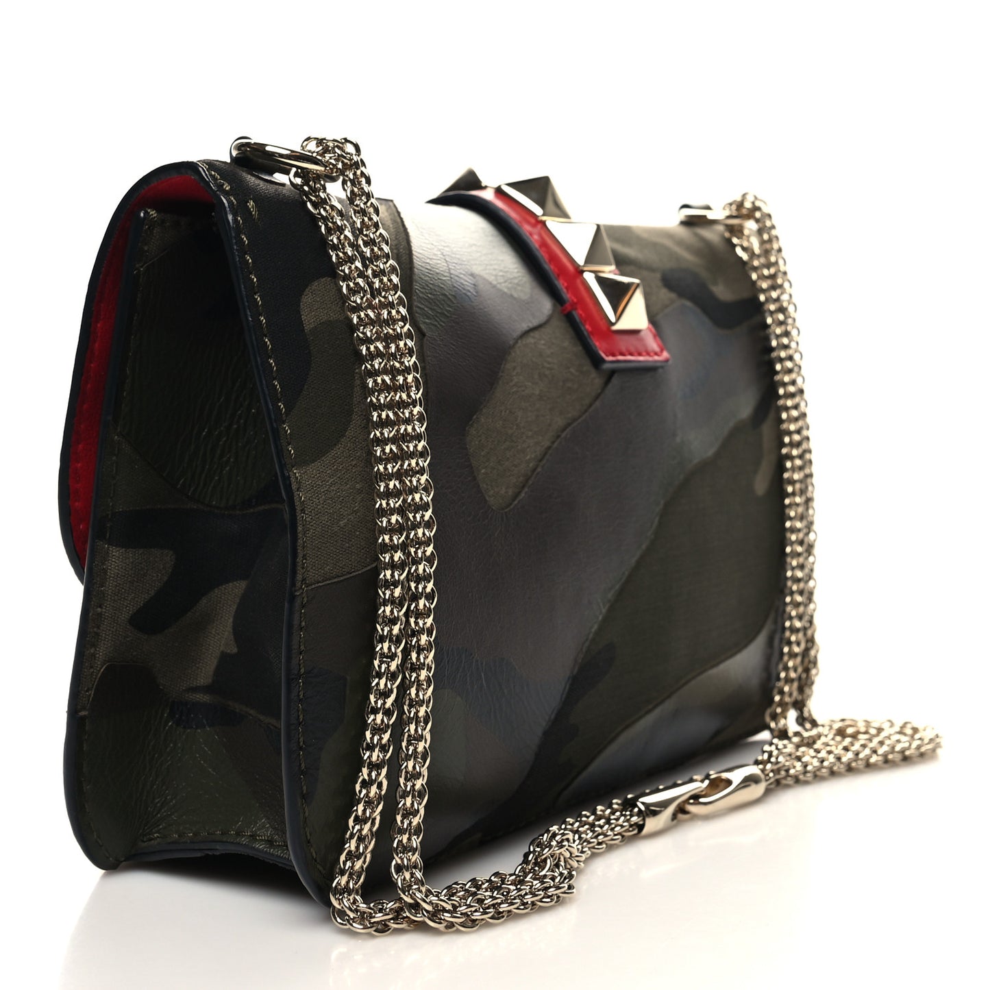 Nappa Canvas Camouflage Medium Glam Lock Rockstud Flap Verde