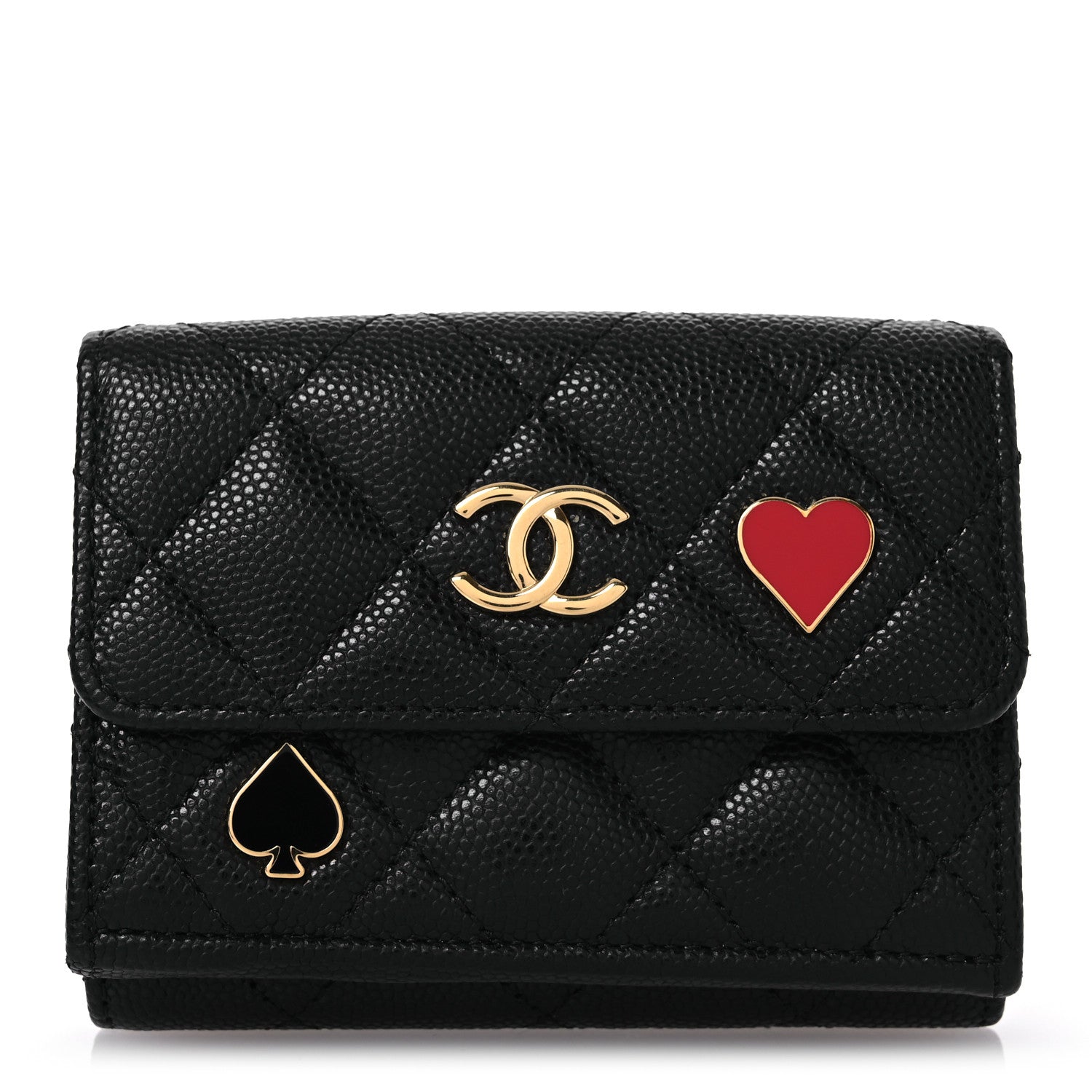 Chanel Caviar Quilted Enamel Coco Casino Double Flap Wallet Black 1 of 12