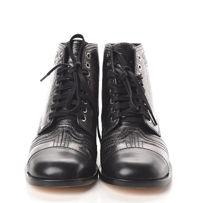 Chanel Metallic Calfskin CC Lace Up Boots 38.5 Silver Black 2 of 6