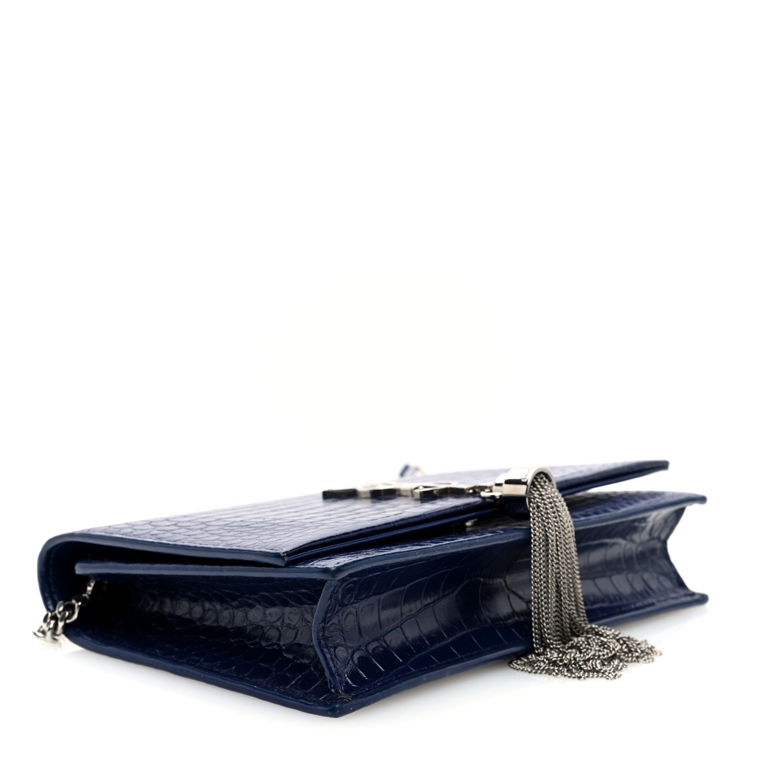 Saint Laurent Calfskin Crocodile Embossed Kate Monogram Tassel Chain Wallet Royal Blue 4 of 9