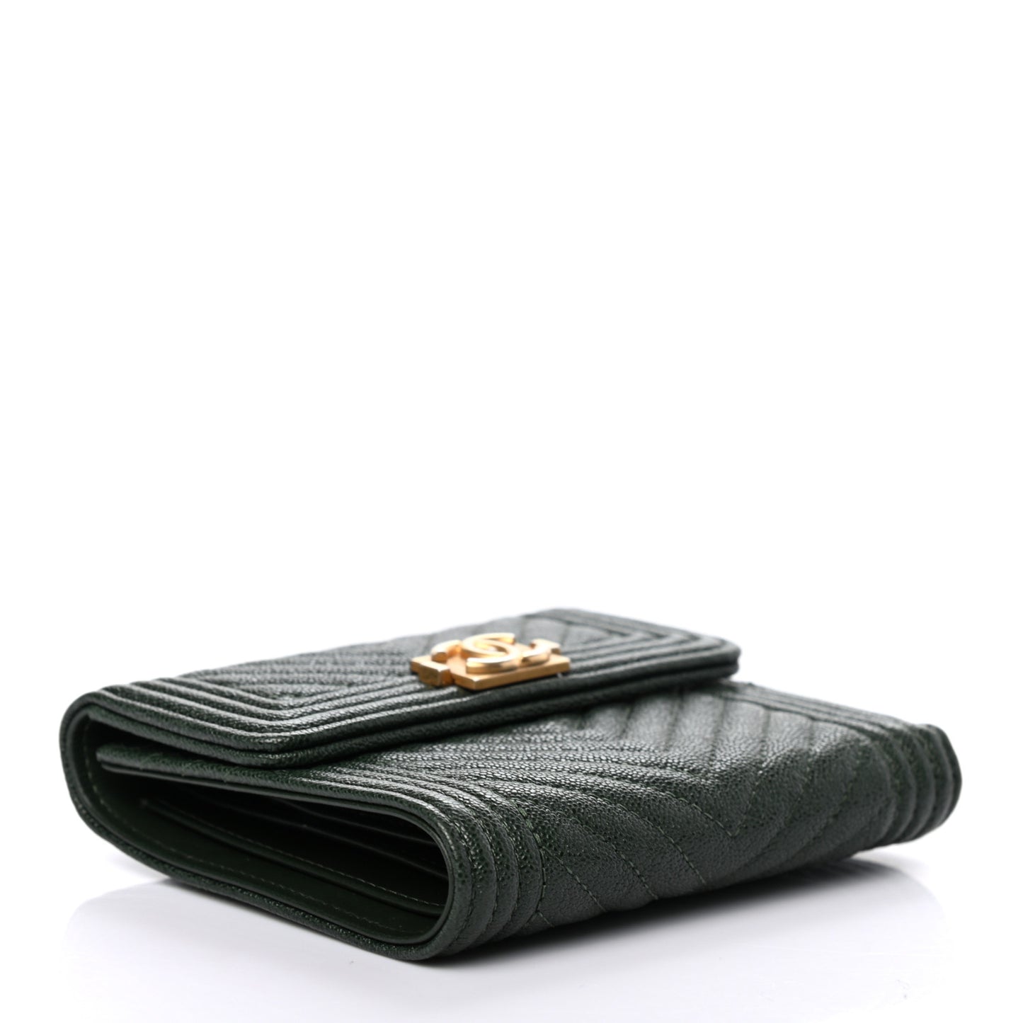Metallic Caviar Chevron Quilted Boy Flap Card Holder Green