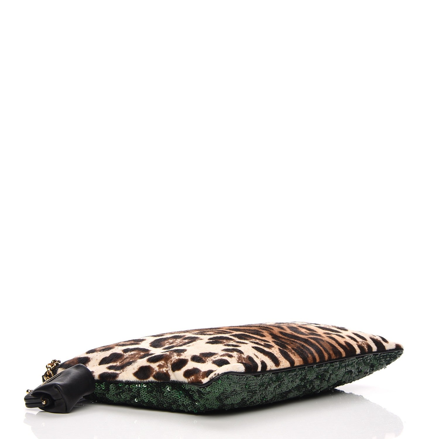 Dolce & Gabbana Sequin Leopard Print Calf Hair Chain Clutch Beige Bottle Green 4 of 7