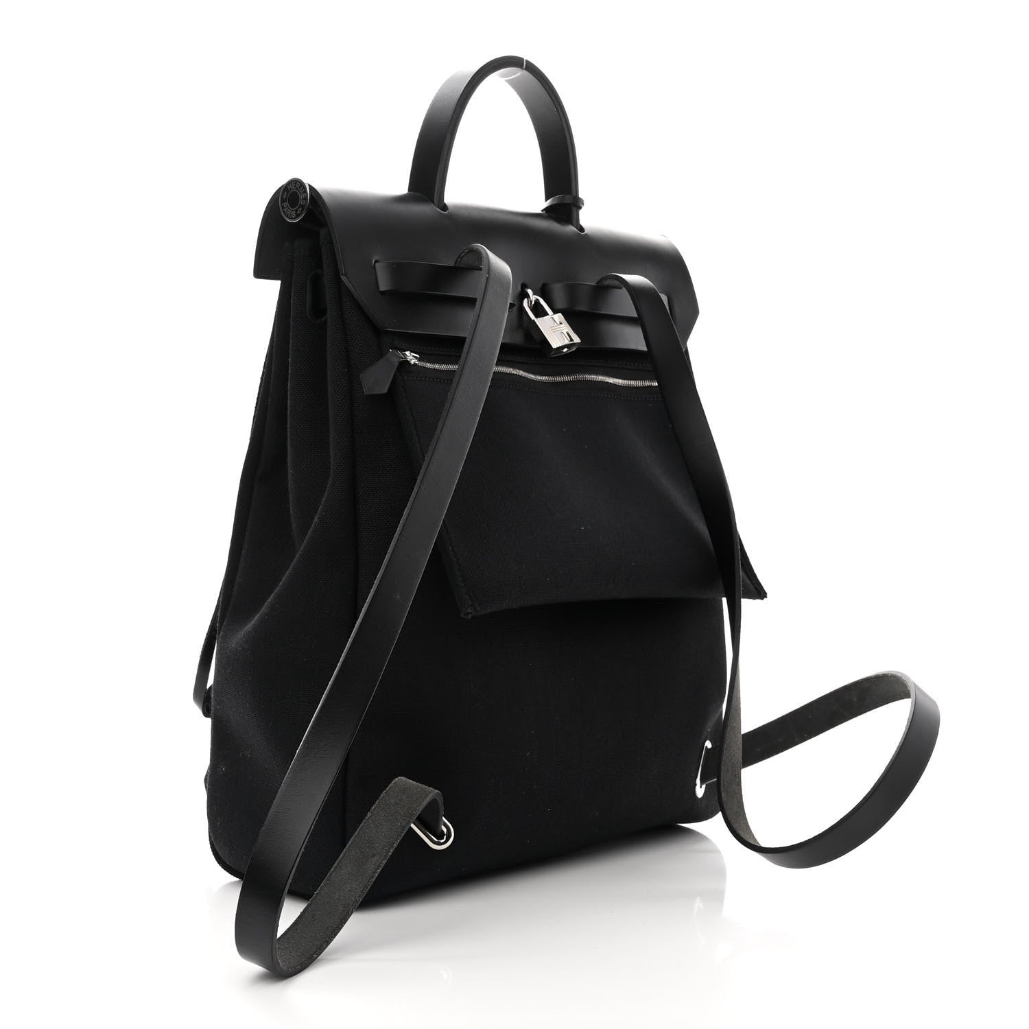 Hermes Toile Militaire Vache Hunter Laque Herbag a Dos Zip Retourne Backpack Black 4 of 11