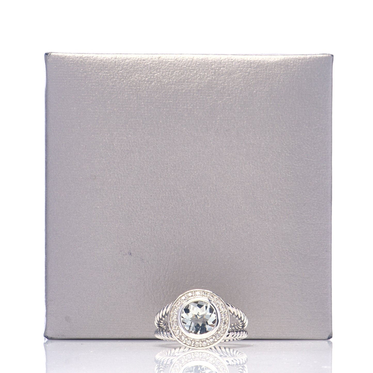 Sterling Silver Diamond Prasiolite 8mm Petite Cerise Ring 52 6