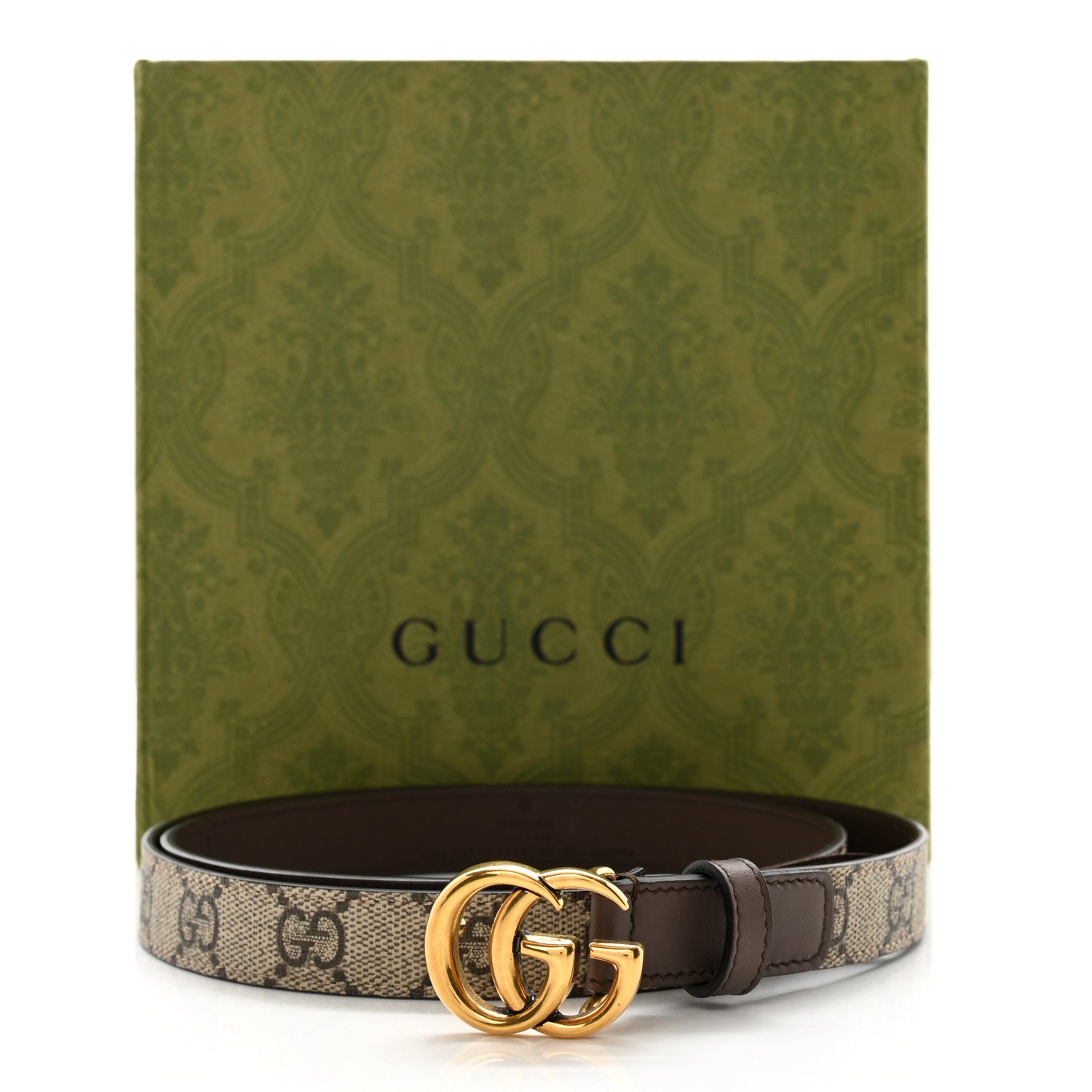Gucci GG Supreme Monogram Matte Plutone Calfskin Double G 20mm Belt 85 34 Beige Ebony New Acero 8 of 8