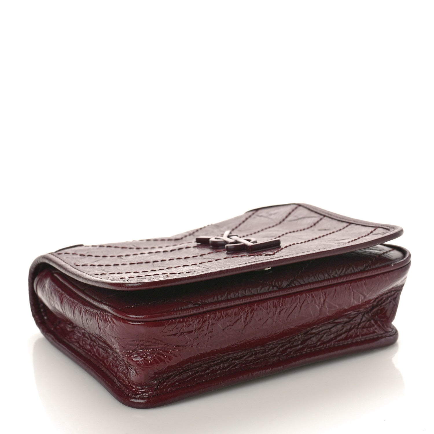 Saint Laurent Crinkled Calfskin Matelasse Monogram Niki Chain Wallet Dark Legion Red 4 of 9