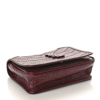 Saint Laurent Crinkled Calfskin Matelasse Monogram Niki Chain Wallet Dark Legion Red 4 of 9