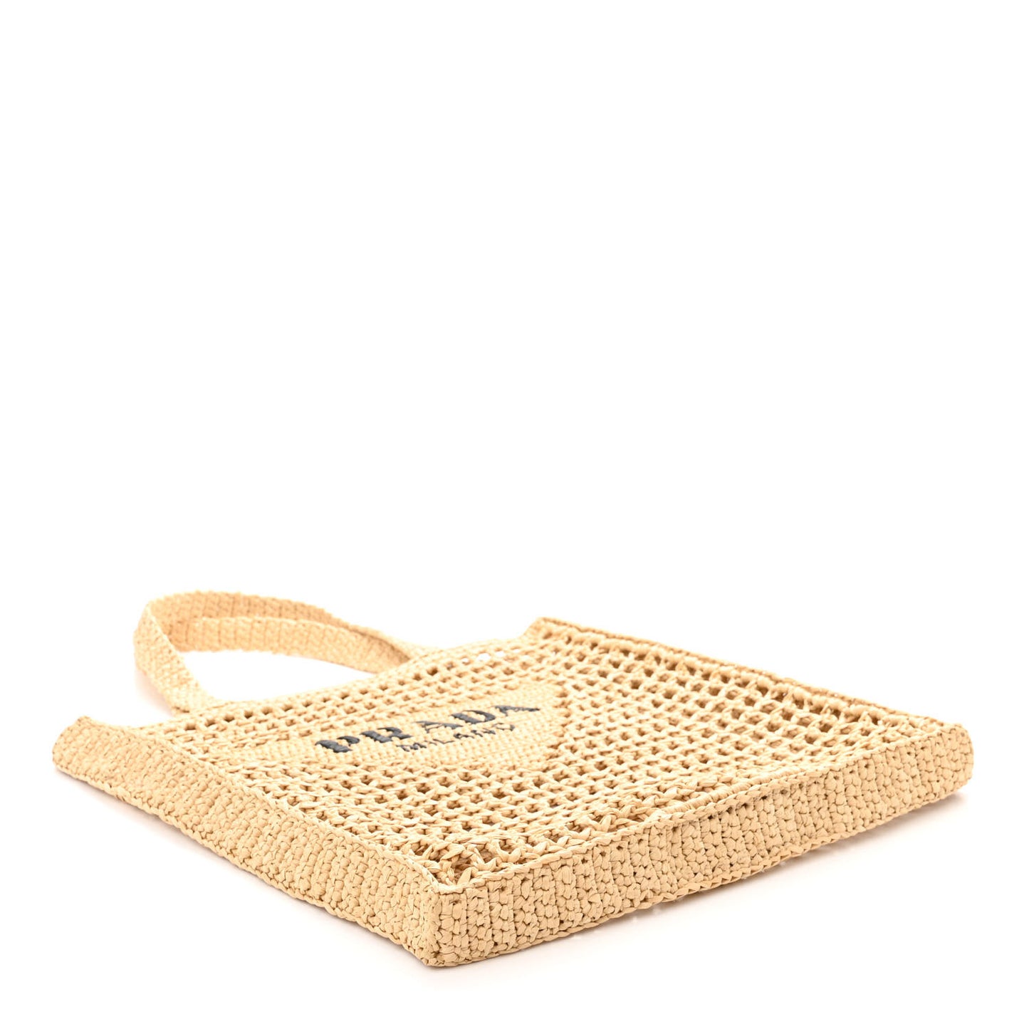 Yarn Raffia Effect Crochet Logo Embroidered Tote Bag Naturale