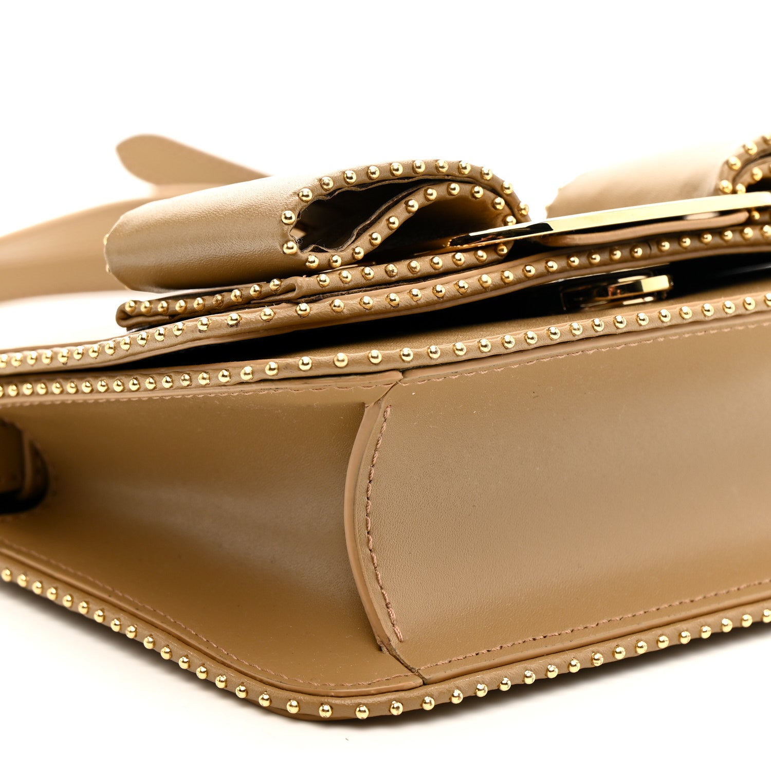 Salvatore Ferragamo Calfskin Studded Mini Vara Bow Crossbody Bag Camel 9 of 11