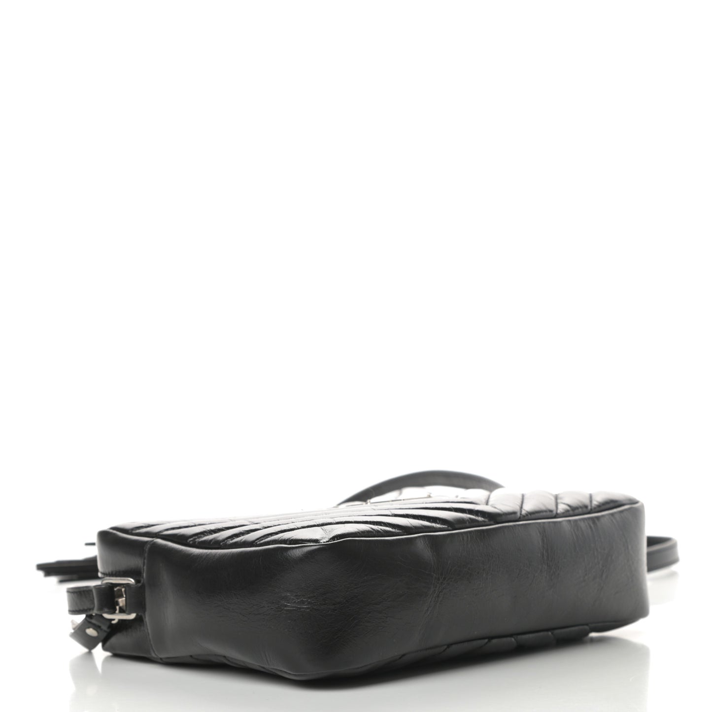 Cracked Shiny Calfskin Matelasse Monogram Lou Camera Bag Black