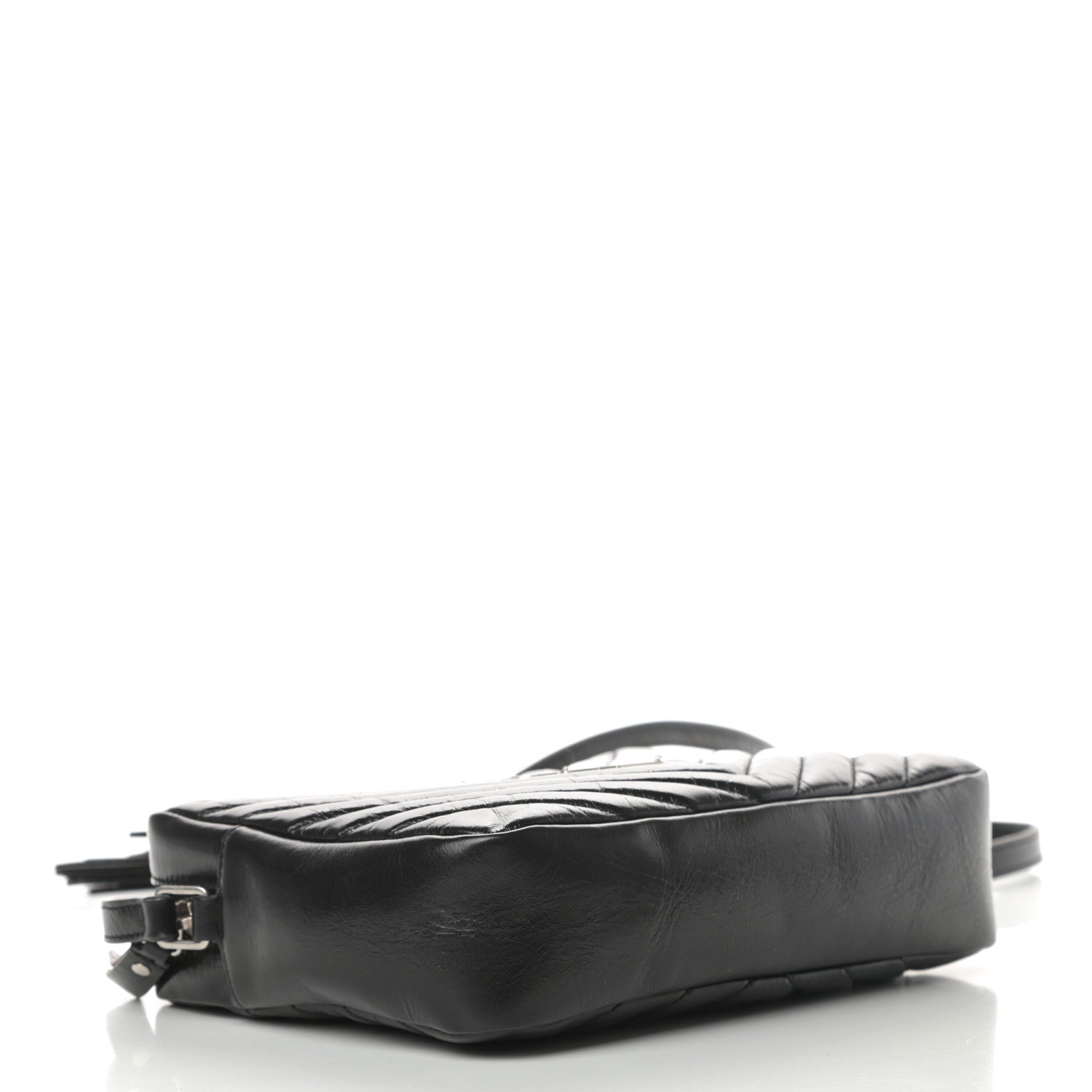 Saint Laurent Cracked Shiny Calfskin Matelasse Monogram Lou Camera Bag Black 4 of 10