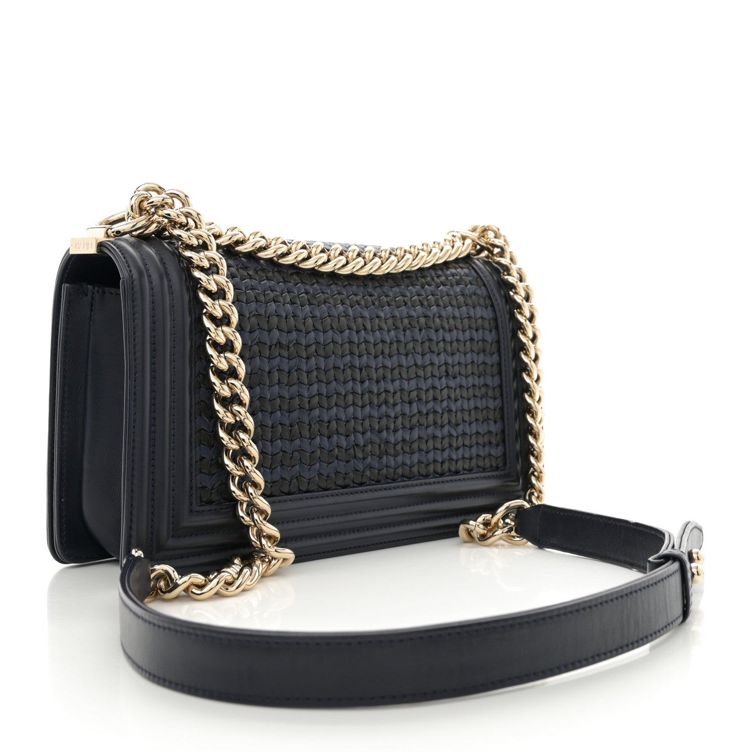 Chanel Lambskin Braided Woven Medium Boy Flap Navy Black 3 of 11