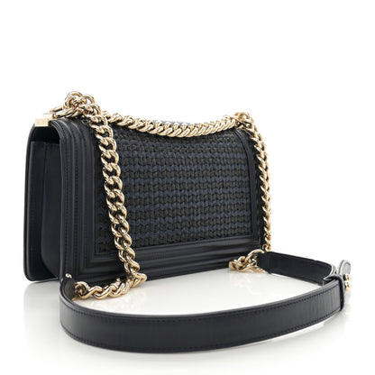 Chanel Lambskin Braided Woven Medium Boy Flap Navy Black 3 of 11