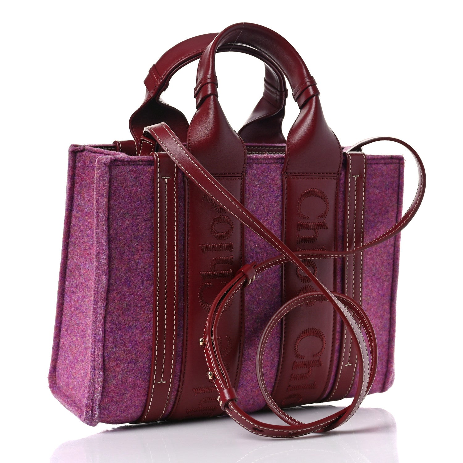 Chloe Recycled Felt Calfskin Small Woody Ribbon Tote Striking Purple 3 of 9