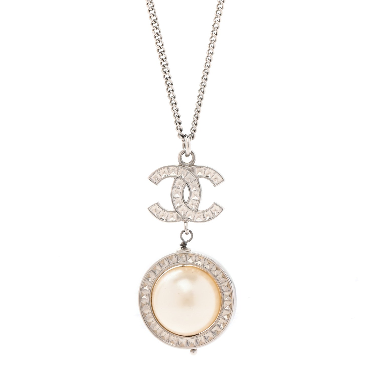 Chanel Baguette Crystal CC Pearl Drop Art Decoco Necklace Silver 3 of 6