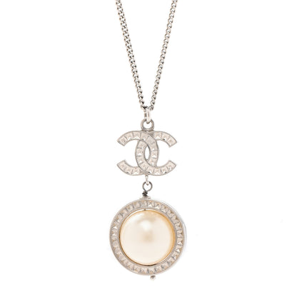 Chanel Baguette Crystal CC Pearl Drop Art Decoco Necklace Silver 3 of 6