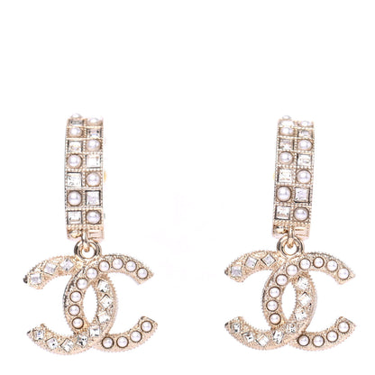 Chanel Crystal Pearl CC Drop Earrings Gold 1 of 4
