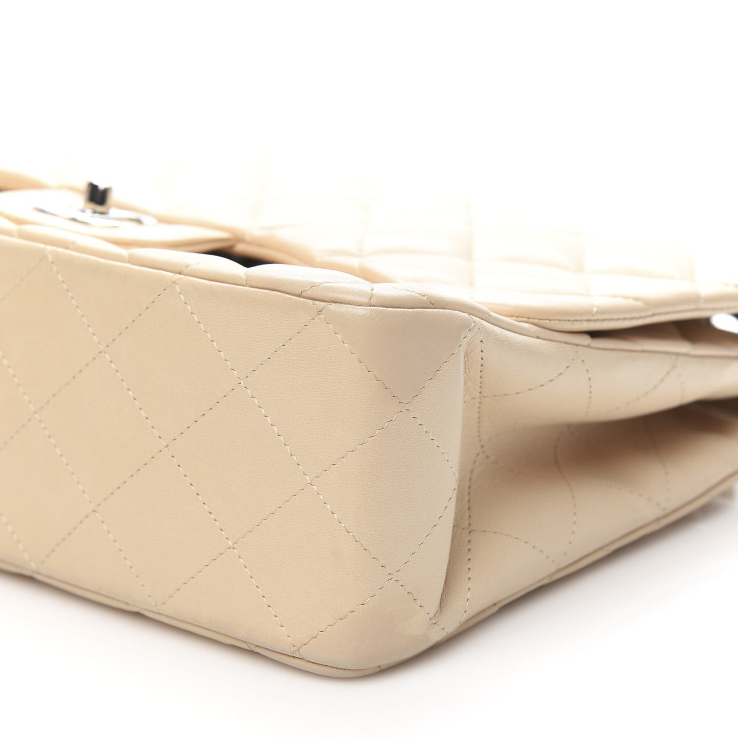 Lambskin Quilted Jumbo Double Flap Beige