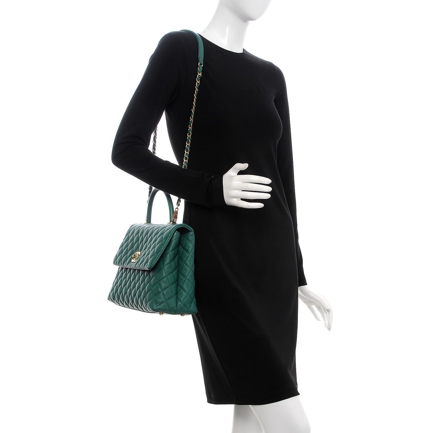 Chanel Caviar Quilted Medium Coco Handle Flap Green 2 of 9