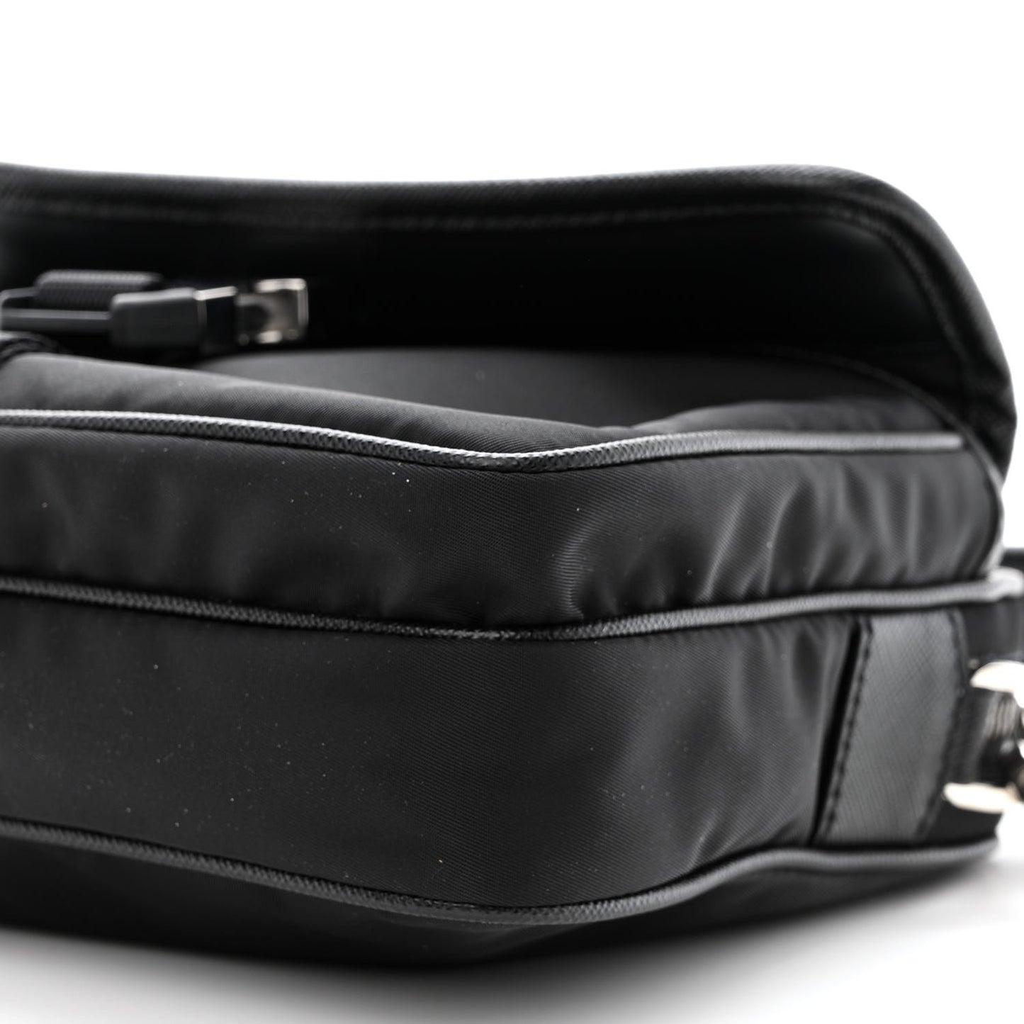 Re-Nylon Saffiano Pocket Single Snap Buckle Shoulder Bag Black