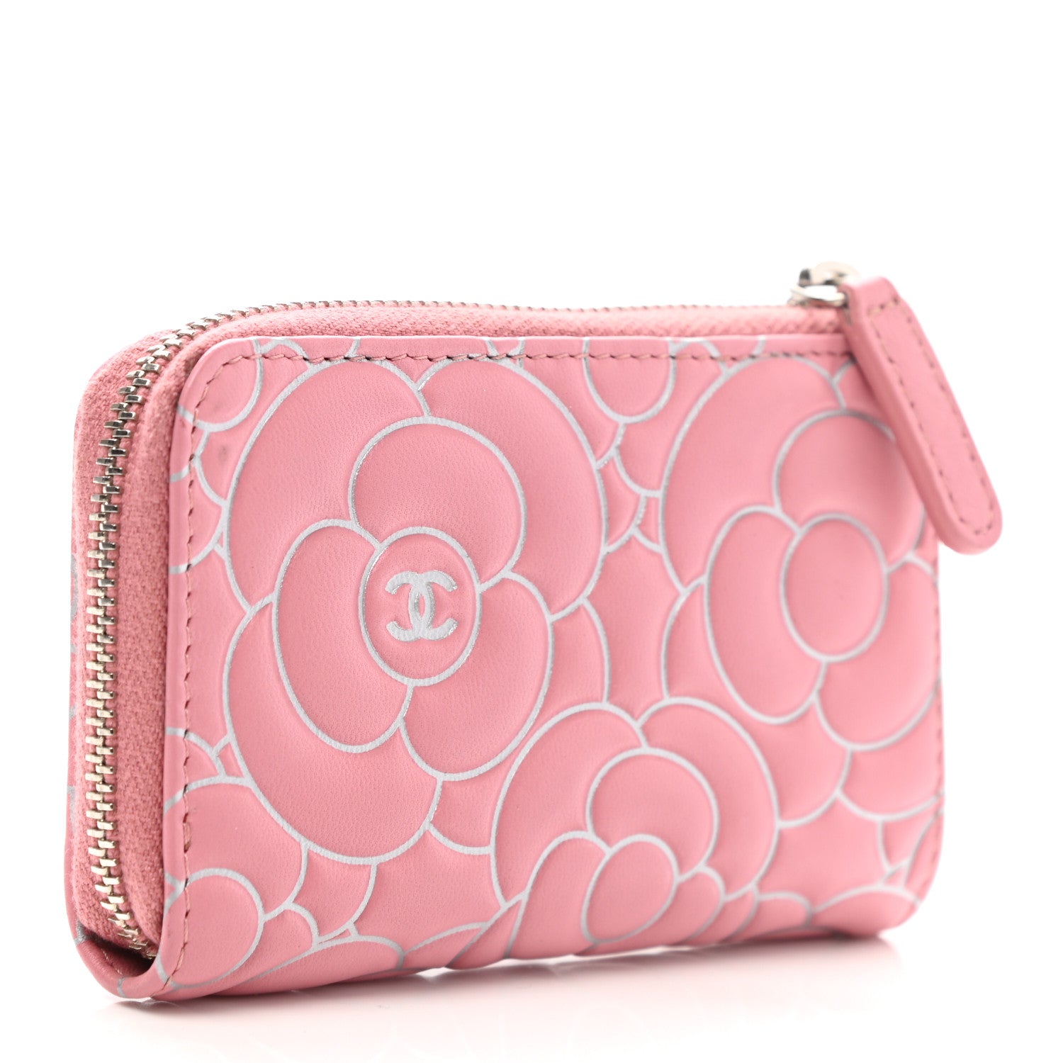 Chanel Lambskin Camellia Embossed Key Holder Case Pink 3 of 8