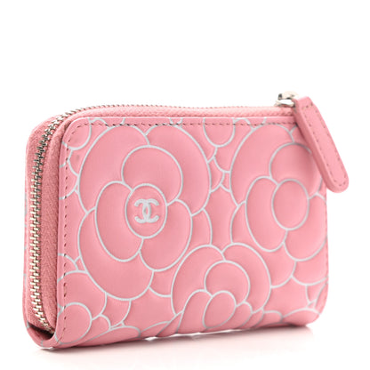 Chanel Lambskin Camellia Embossed Key Holder Case Pink 3 of 8