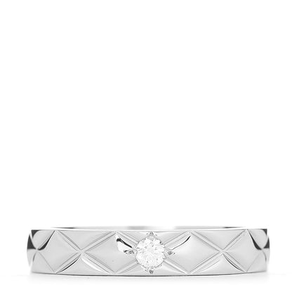 Chanel Platinum Diamond Small Matelasse Solitaire Ring 49 4.75 1 of 5
