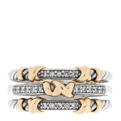 David Yurman Sterling Silver 18K Yellow Gold Diamond Petite Helena Wrap Three Row Ring 54 7 1 of 4