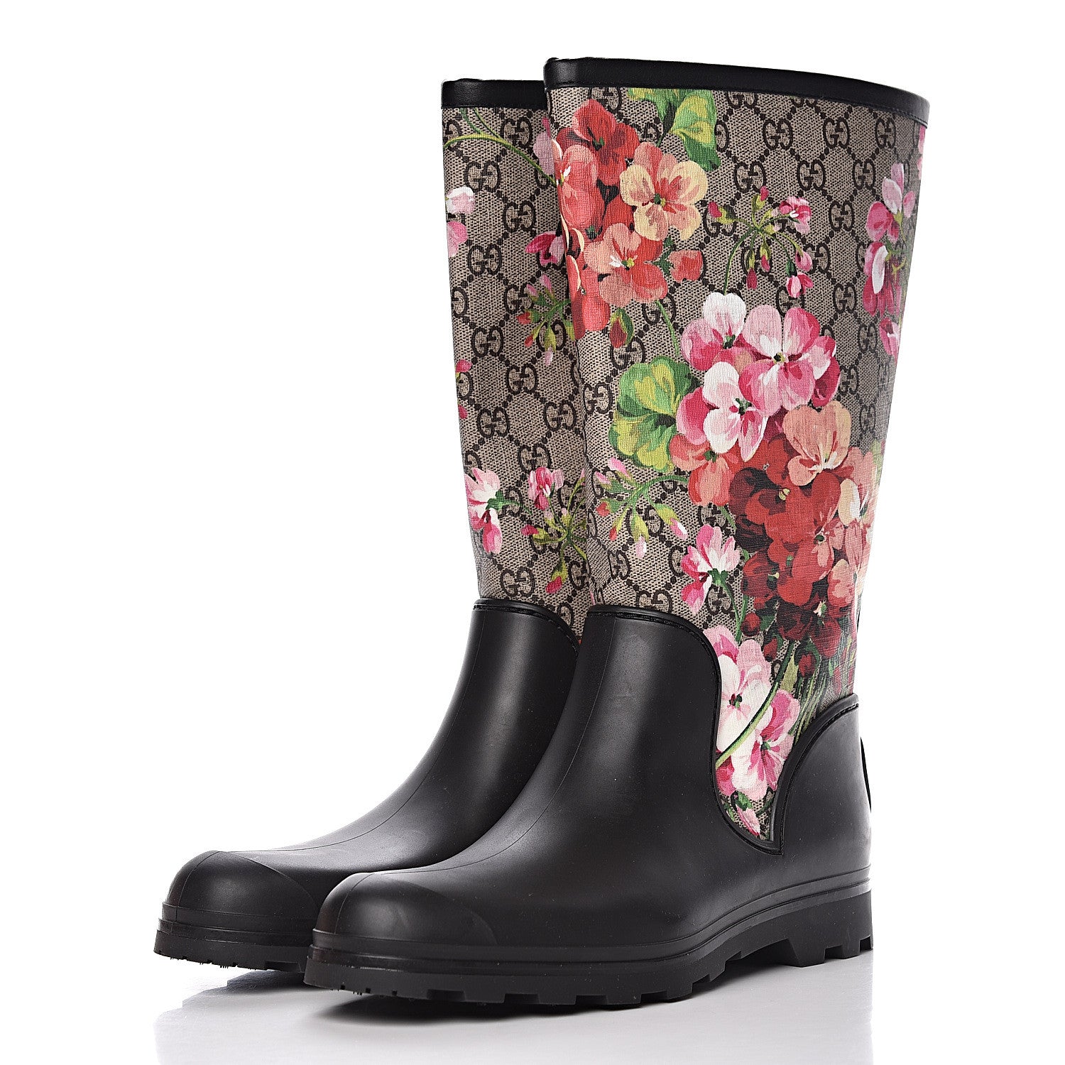 Gucci GG Supreme Monogram Blooms Flat Rubber Boots 40 Beige Multicolor 3 of 11