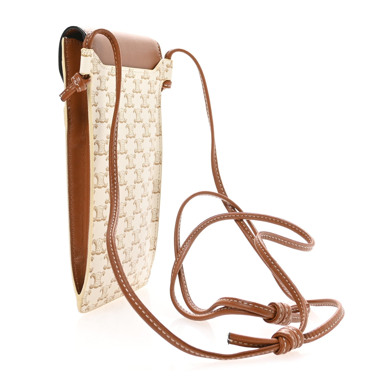 Celine Triomphe Canvas Lambskin Phone Pouch With Flap White Tan 3 of 8