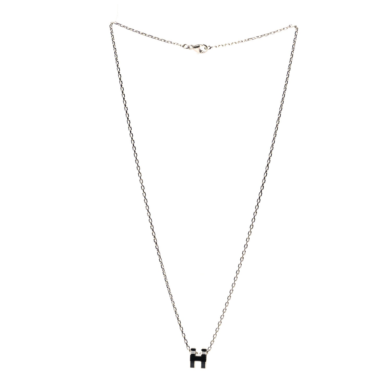 Hermes Lacquered Palladium Mini Pop H Pendant Necklace Black 3 of 4