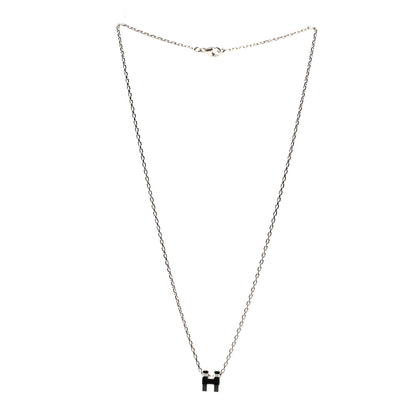 Hermes Lacquered Palladium Mini Pop H Pendant Necklace Black 3 of 4