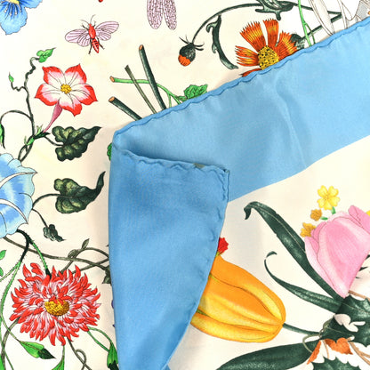 Gucci Silk Twill Flora Fluo Square Scarf Ivory Blue 4 of 4
