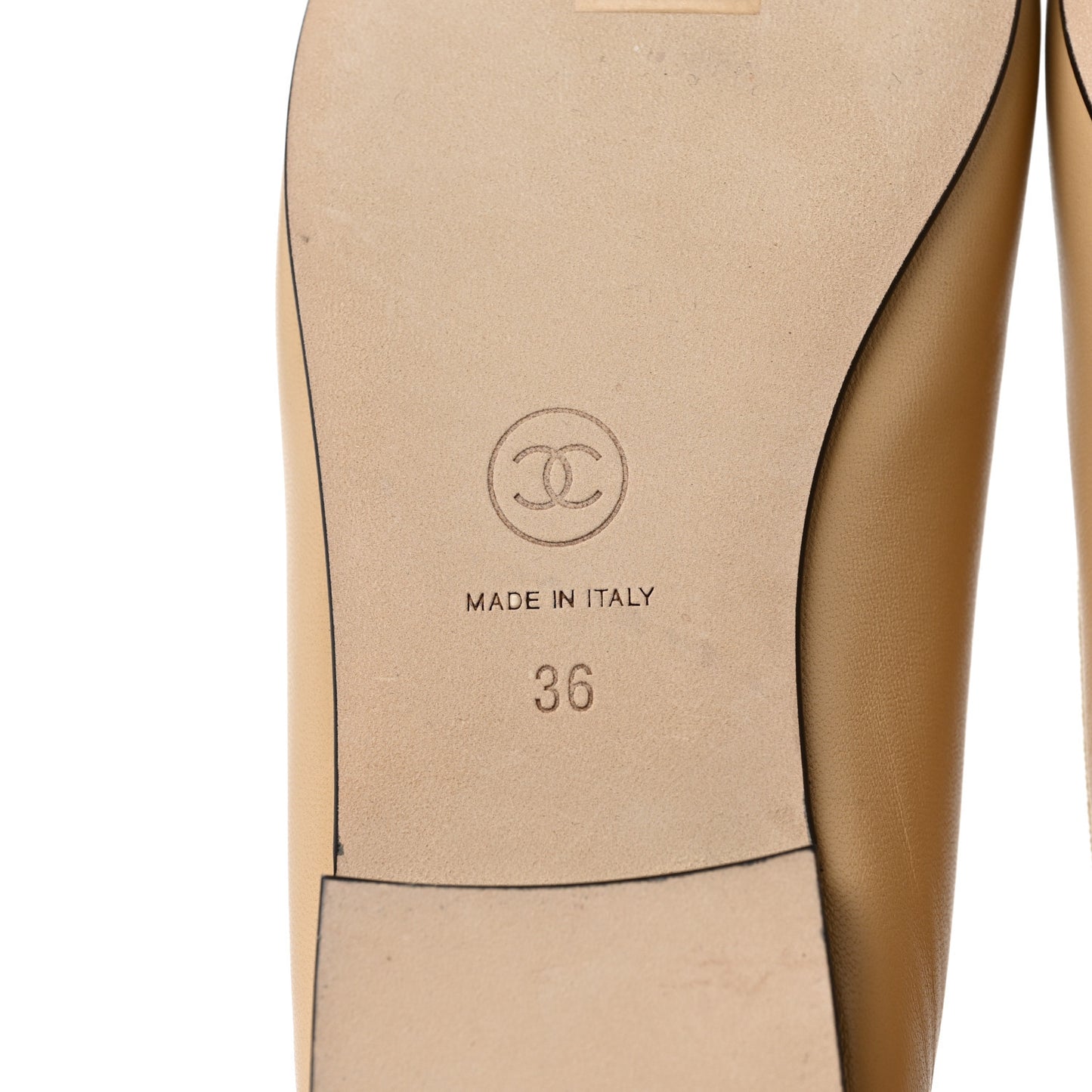 Lambskin Cap Toe Ballerina Flats 36 Beige Black