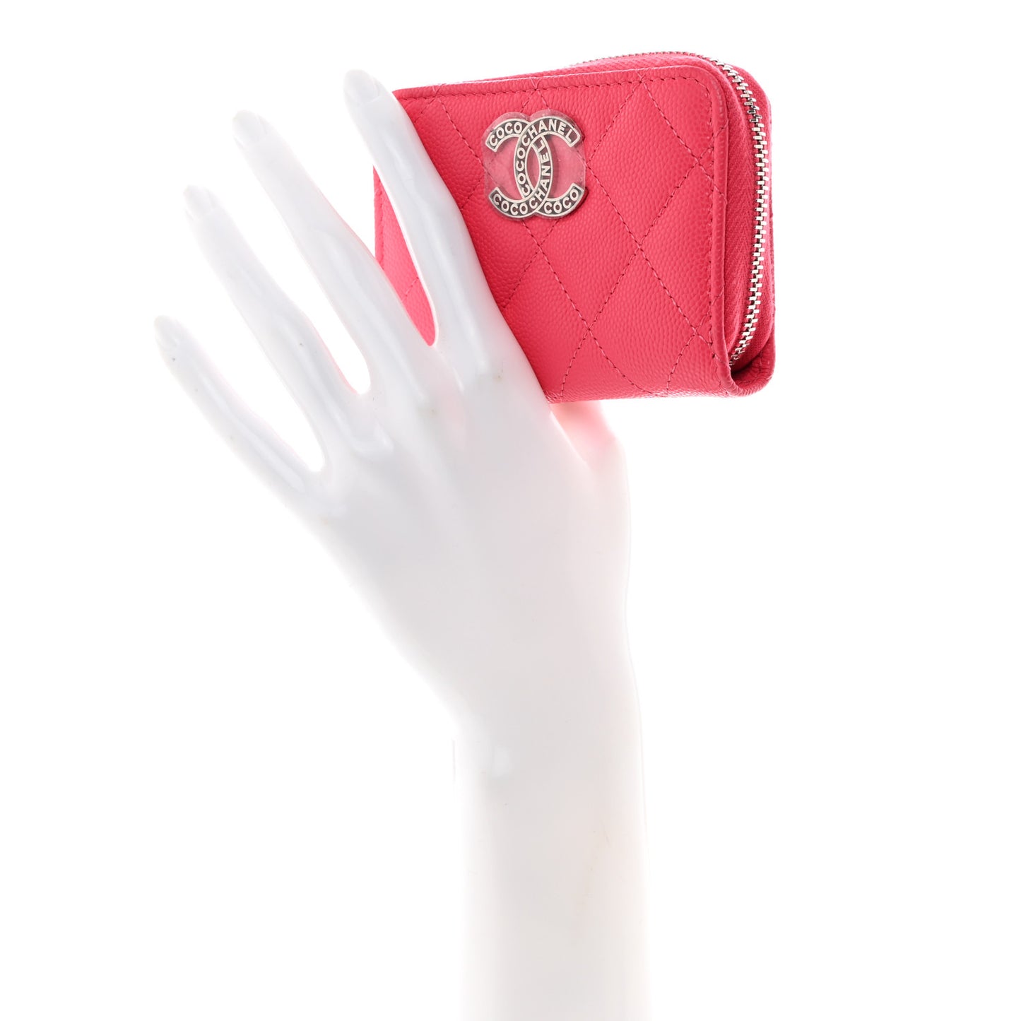 Caviar Quilted CC Zip Coin Purse Fuchsia