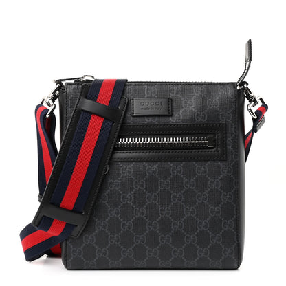 Gucci GG Supreme Monogram Web Small Flat Messenger Bag Black Grey 1 of 12