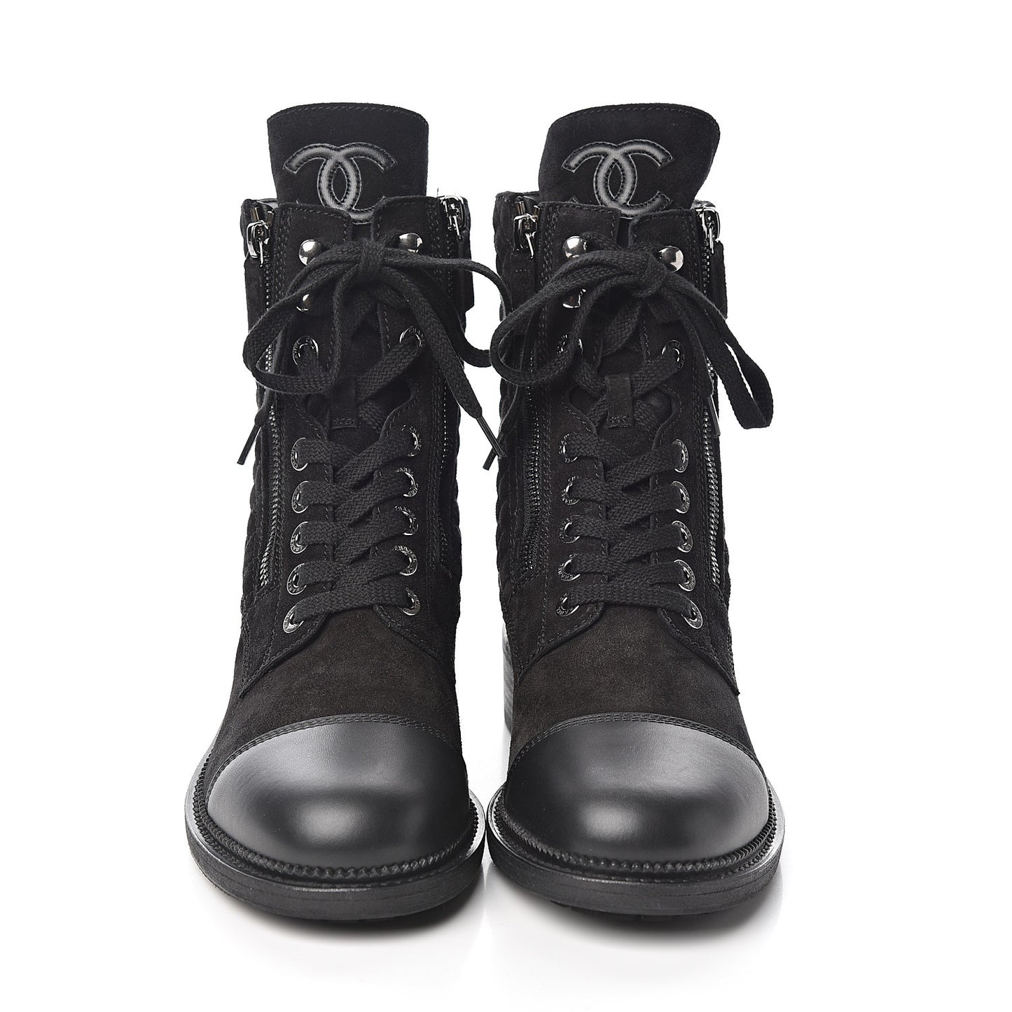 Suede Quilted CC Lace Up Combat Boots 40 Black