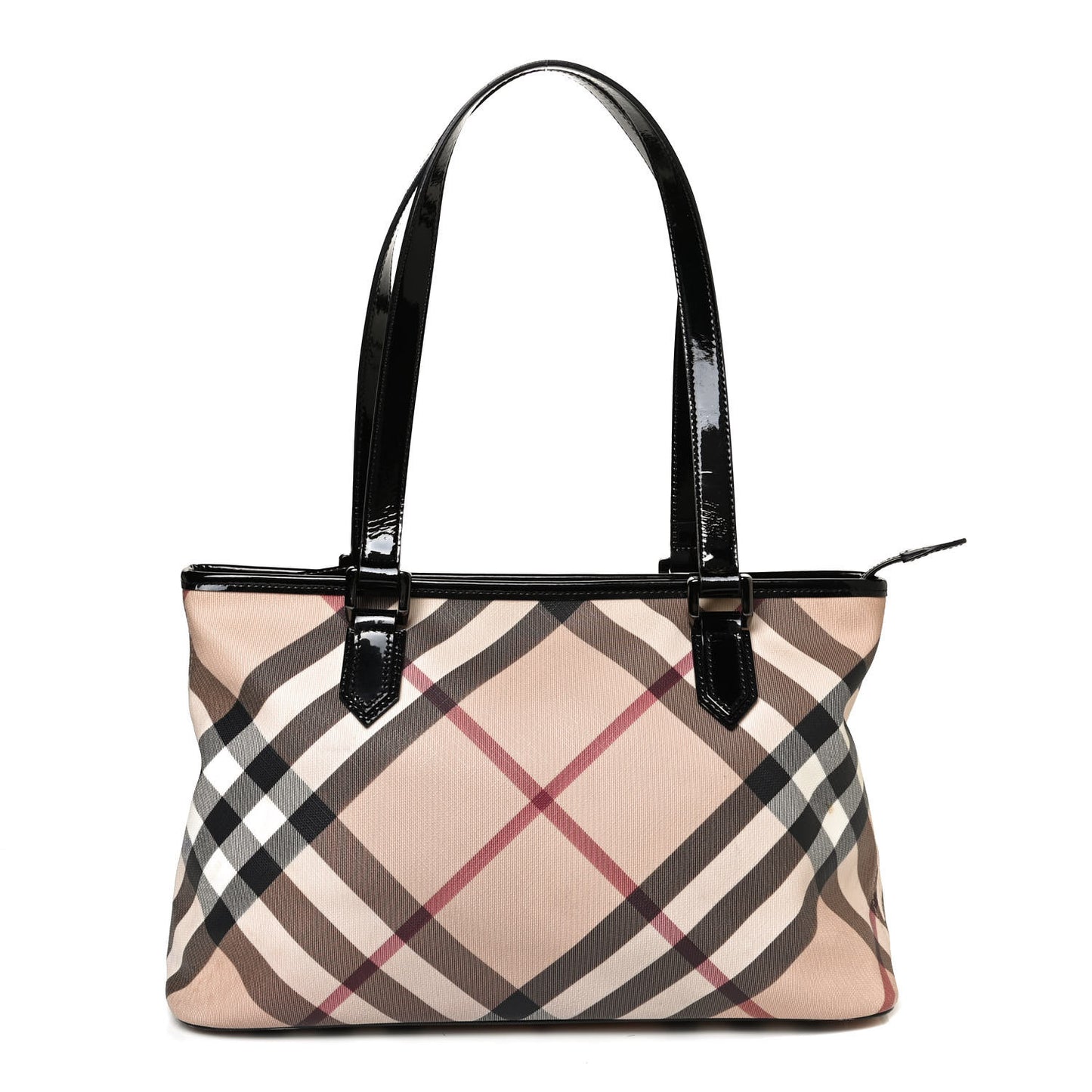 Patent Trim Nova Check Shopper Tote Black